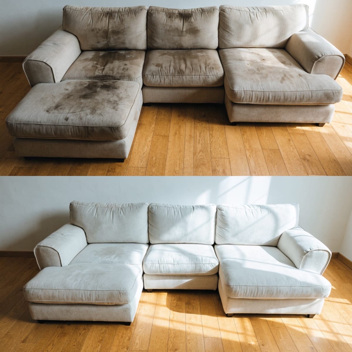 Sofa upholstery before and after deep cleaning